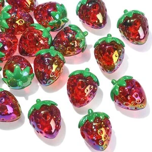 20x Acrylic Charms 3D Red Strawberry European Charms Beads for Jewelry Making - Picture 1 of 5