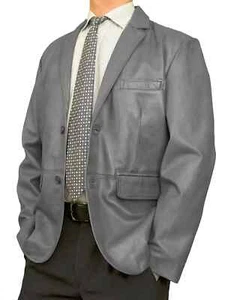 Men's Gray Leather Blazer – Classic Two-Button Real Lambskin Leather Coat - Picture 1 of 12