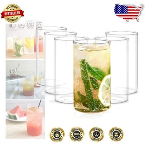 Borosilicate 12 Oz Glass Drinking Set of 6 - Odor Resistant & Durable Design - Picture 1 of 11