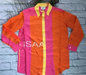 Isaac Mizrahi XS Seide rosa orange Seide Shirt Tunika Langarm Target 20th Neu mit Etikett - Bild 1 von 10