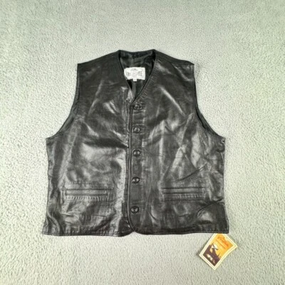 Vera Pelle Leather Vest Womens Medium (50) Black NWT Biker Front Pocket Buttons - Image 1 of 4