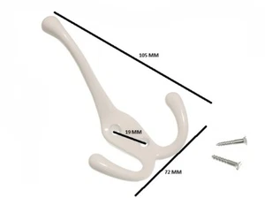 Percha de Sombrero y Abrigo Ropa Gancho Triple Metal White + Tornillos - Lote 3 - Picture 1 of 1