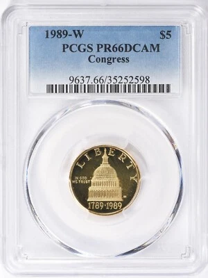 1989-W CONGRESS $5 GOLD COMMEMORATIVE PCGS PR66DCAM - Image 1 of 3