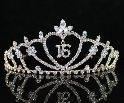 SWEET SIXTEEN 16 16TH BIRTHDAY RHINESTONE TIARA CROWN HAIR COMBS T1185G GOLD - Image 1 of 4