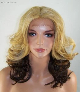 Layered Deep Lace Front Wig Blonde Auburn Brown Ombre Heat safe Wavy Gol - Picture 1 of 8