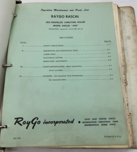 Raygo Rascal Vibrating Roller Model 400 Maintenance Parts Manual SKU Z - Picture 1 of 1