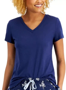 Charter Club Women's Everyday Cotton Blend V-Neck Pajama Top T-Shirt, Blue, M - Picture 1 of 1