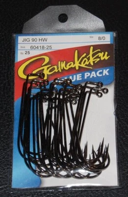 25 Pack Gamakatsu 60418-25 NS Black 90 Degree Heavy Wire Jig Hooks Size 8/0 - Image 1 of 2