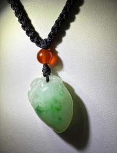 Peach State Peach Jade All-Natural Green Jade Pendant with Adjustable Rope Agate - Picture 1 of 10