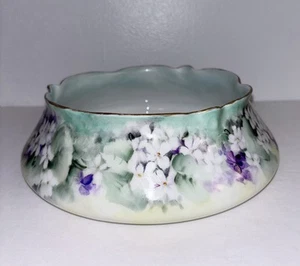 Antique Limoges Bowl Green With Purple And White Violets - Picture 1 of 6