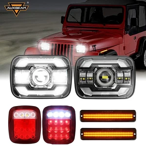 AUXBEAM 7x6" LED Headlights Side Marker & Tail Light for Jeep Wrangler YJ 87-95 - Picture 1 of 12