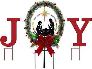 3Pack Solar Lights Christmas Joy Sign,Metal Nativity Scene Outdoor,Silhouette Na - Foto 1 di 12