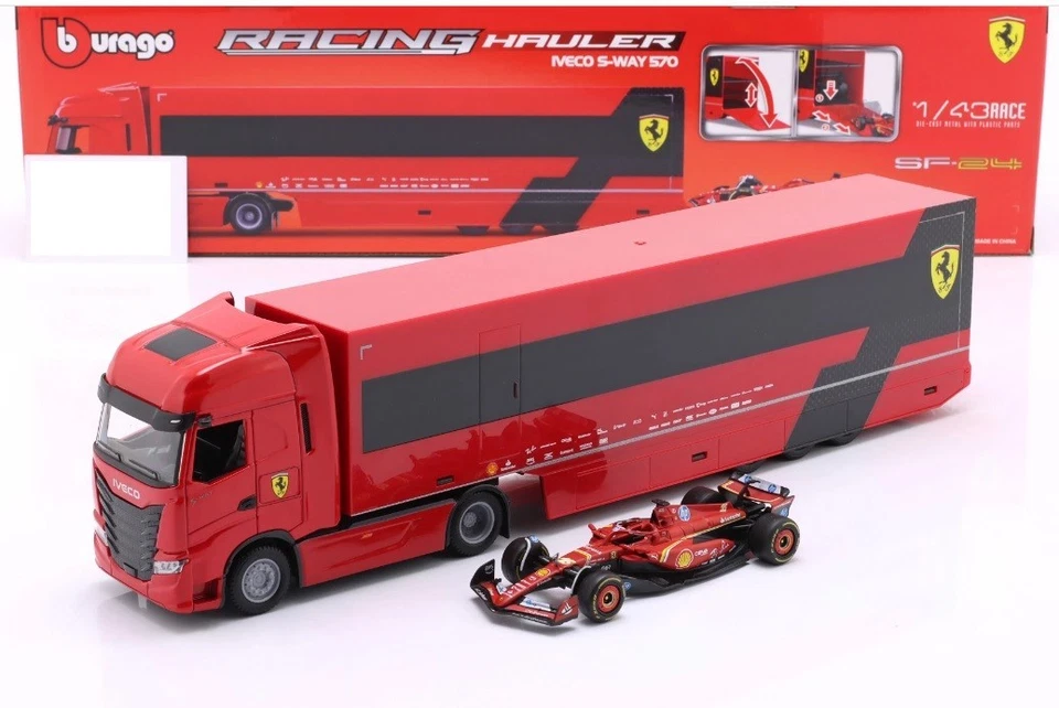 CAMION FERRARI TRUCK BISARCA FERRARI SF-24 SCALA 1:43 CHARLES LECLERC BURAGO - Immagine 1 di 1