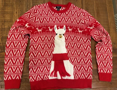 Suéter Forever 21 Llama Rojo/Blanco Feo Navidad Talla L Unisex ¡ENVÍO GRATUITO! Foto 1 de 4