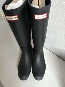 Hunter Womens Black Rubber Rain BOOTS Original Tall 7 Med Wft1000rma - Picture 1 of 7