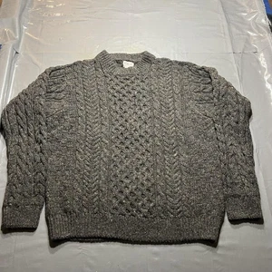 LL Bean Sweater Mens Large Gray Wool Cable Knit Aran Fisherman Made in Ireland - Picture 1 of 9
