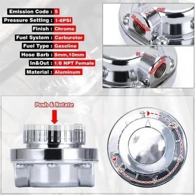 1-6PSI Universal Adjustable Fuel Pressure Regulator Kit For Carburetor Engine & - Image 1 of 4