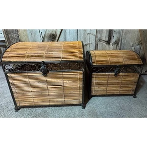 2er Set Nesting Fuß Bambusstämme mit gewölbten Deckeln gerollt Metall schweres Design - Bild 1 von 11