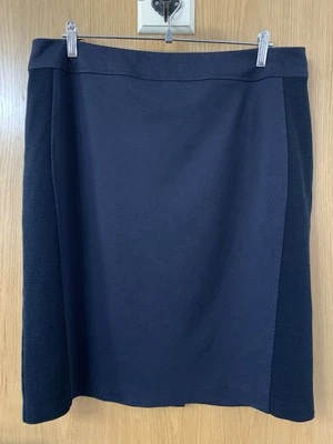 Laura Ashley Navy Blue Knee Length Stretch Jersey Skirt Size 18 Zip Ribbed Lined - Image 1 of 4