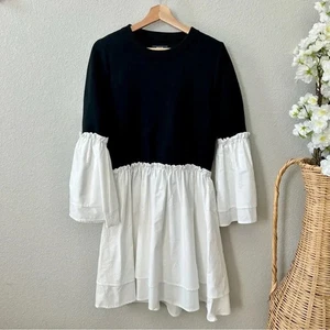 Anthropologie Maeve Long-Sleeve Knit Twofer Mini Dress Size XL Black White - Foto 1 di 7