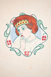 médaillon,femme style art nouveau, gouache originale vers 1925/30 - Picture 1 of 1