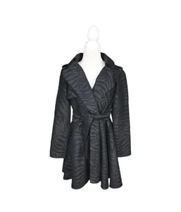 Lanvin for H&M 2010 Trench Coat Size US 4 AU 8 Black Zebra Pattern Collared - Picture 1 of 7