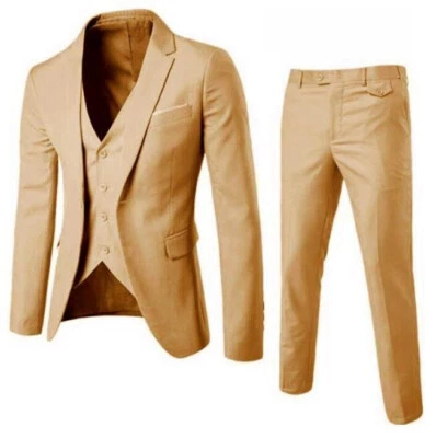 Blazer de negocios para hombre Chaqueta Pantalones Trajes Un botón Calce ajustado Conjunto de 2 piezas Traje Foto 1 de 4