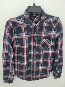 Paige Top Womens Medium Maroon Black Plaid Long Sleeve Button Up Boho Casual - Picture 1 of 8