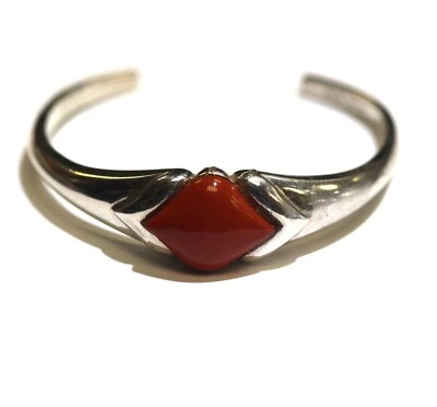 Brazalete de plata de ley 925 con piedras preciosas de coral rojo 30,2 g 7,5" Foto 1 de 4