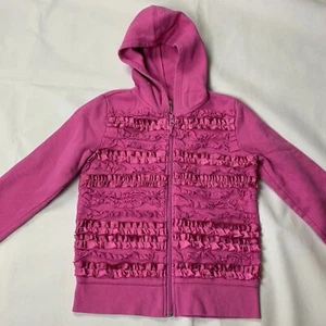 old navy girls jacket hooded sweater L10-12 pink pleated ruffles contrast trim - Picture 1 of 4