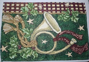 Festliche Weihnachten Tisch Tischsets Mistelzweig Horn Bugle 4er SET  - Bild 1 von 1