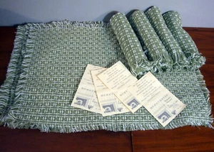 8 Vintage Fallani & Cohn 4 19x12 Placemats & 4 13x13 Napkins Homespun Sage Green - Picture 1 of 4