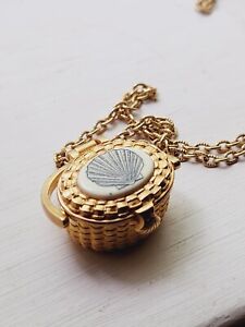 Nantucket Douglas Paquette Designer Necklace Basket Pendant & Chain Goldtone
