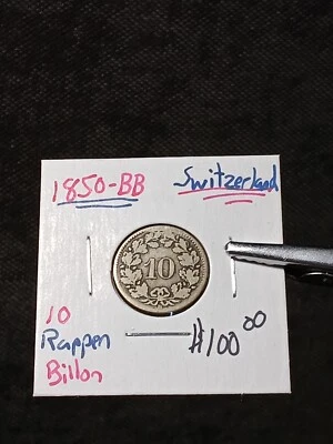 👉1850 Switzerland 10 Rappen Coin VF BILLION  ( BB MINT Strasbourg ) J/42 - Image 1 of 3