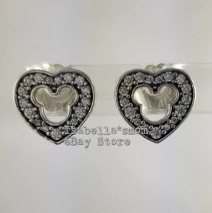 Disney Mickey Silhouette Autentico PANDORA Cuore Orecchino 290579CZ W Astuccio - Foto 1 di 3