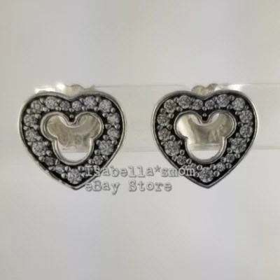 Disney Mickey Silhouette Autentico PANDORA Cuore Orecchino 290579CZ W Astuccio - Immagine 1 di 3
