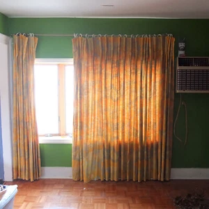 Tende vintage Lenor Larsen Vibe lino anni 60 70 molle di palma moderne giallo blu - Foto 1 di 18