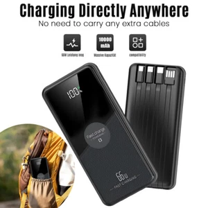 Portable 10000mAh Power Battery External Fast Charging Bank Built In 4 Cables UK - Picture 1 of 24