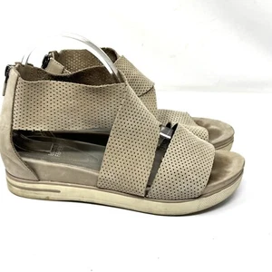 Eileen Fisher Beige Nubuck Leather Back Zip Sandals Cross Strap Platform Sz 9.5 - Picture 1 of 5