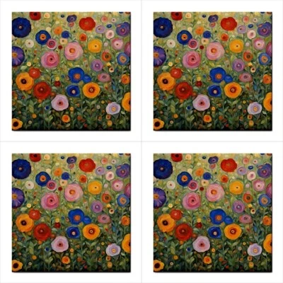 Colorful Flowers Ceramic Tile Art Set Of 4  Backsplash Tiles Home Decor - Image 1 of 3