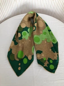 Foulard carré de soie Vintage Pointillés Vert et Beige Cadeau pour Femme FO334 - Imagen 1 de 12