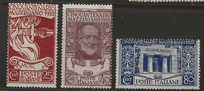 Italy Scott #140-#142 mint hinged 1922 Mazzini 3 stamp set og f/vf sound - Image 1 of 2