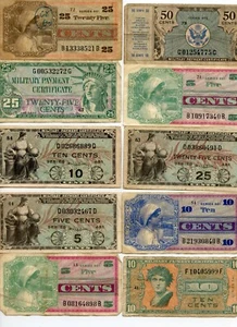 10 PC. UN MILITARY PAYMENT CERTIFICATE NOTES!! - Picture 1 of 2