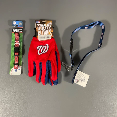 Washington Nationals MLB Ultimate Fan Gift Lot Utility Gloves, Lanyard, Collar Cover