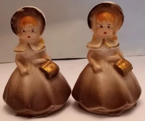Vintage Enesco? Southern Belle Ladies Girls Women Salt Pepper Shakers Gold Purse - Picture 1 of 13