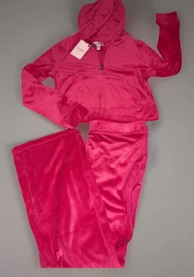 NEW! Y2K JUICY COUTURE OG Bling Velour Tracksuit Hoodie Pants Vixen Pink LARGE - Image 1 of 4