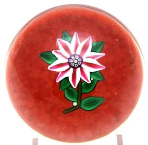Bezaubernder PAUL YSART Winter Weihnachtsstern Blume Pflanze Kunst Glas BRIEFBESCHWERER - Bild 1 von 8