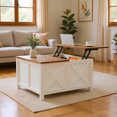 Mesa de centro elevadora de madera para sala de estar con compartimento oculto de almacenamiento NUEVA Foto 1 de 4