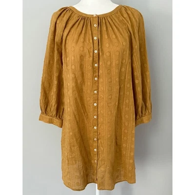 By Anthropologie Women's Gold Florence Mini Dress Textured Button Front Size S - Image 1 of 4