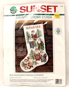 1991 SUNSET Counted Cross Stitch "Old-Fashioned Santas Stocking" Kit 18325 NOS! - Bild 1 von 10